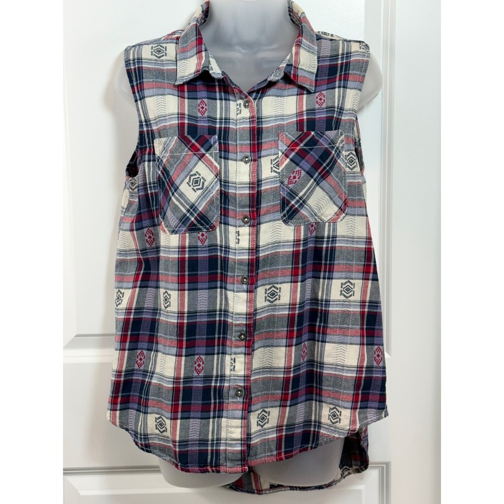 RuffHewn Womens PlaidWestern Sleeveless Top Medium Festival Cowgirl Boho Country